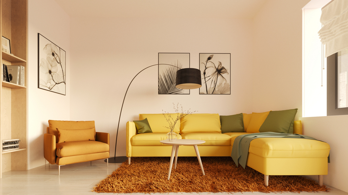 Теплый сканди в компактной кухне-гостиной