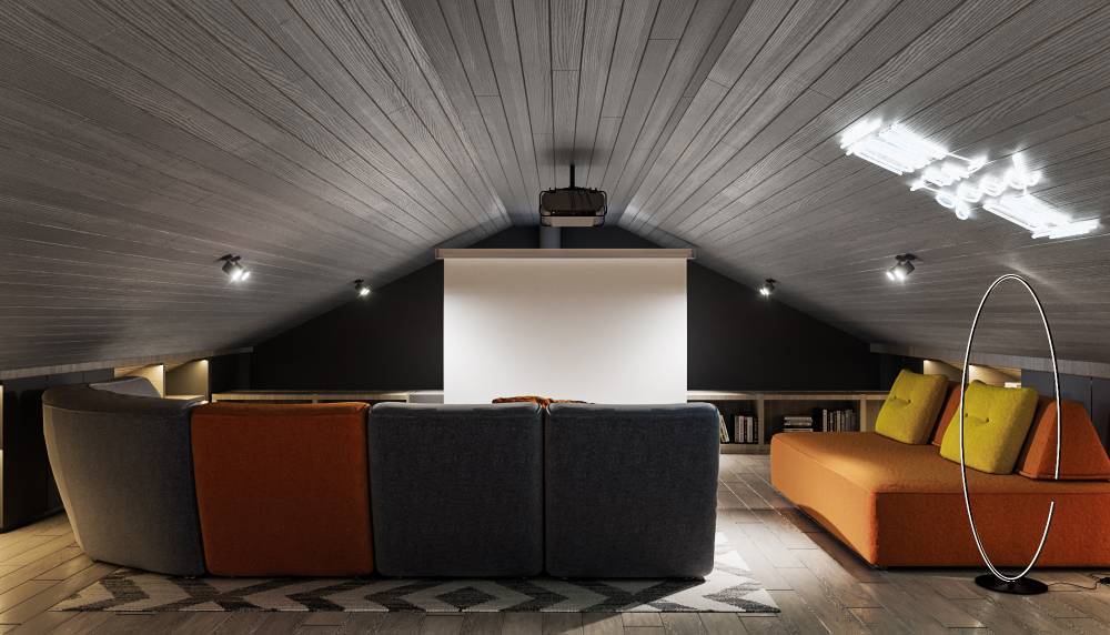 Яркий конструктивизм на мансардном этаже 