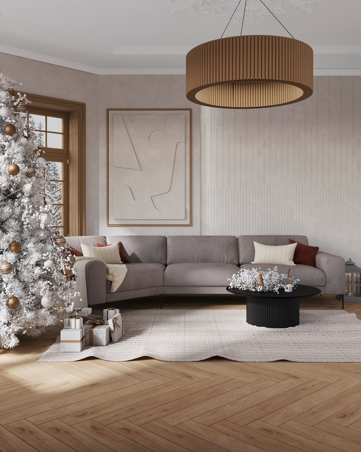 Дизайн по кругу: гостиная-столовая с эркером 